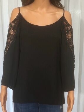 Libian Elegant Black Lace Shoulder Blouse